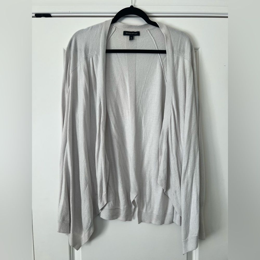 Banana Republic Light Gray Wool Blend Open Front Waterfall Cardigan XL